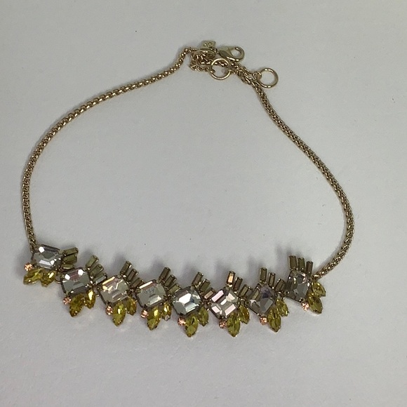 Banana Republic Yellow & Clear Rhinestone Sunburst Statement Necklace Gold Tone - Picture 7 of 7